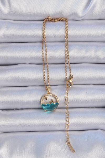 Skygo 316L Steel Zircon Stone Sea Look Moon Star Necklace - Tj-Bko9065