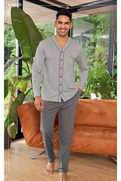 İpek Men's Long Sleeve Front Buttoned 100% Cotton Pajama Set