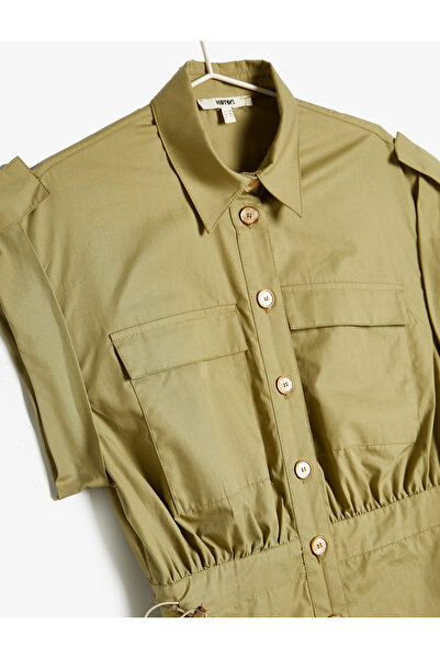 Koton Μίντι πουκάμισο φόρεμα - Αμάνικο, τσέπη και λάστιχο στη μέση Loose Fit