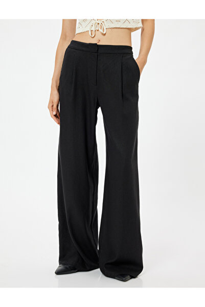 Koton Plátěné kalhoty s vysokým pasem - široká noha, kapsa a detail záhybu