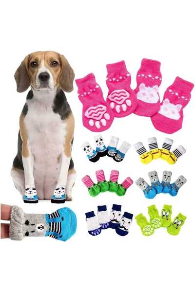 Mıncır Shop Sevimli Pati Çorabı Köpek Kedi Kaymaz Örgü Evcil Hayvan Çorabı Ay...