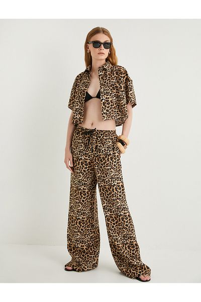 Koton Comfortable Wide Leg - Leopard Pattern Pocket Trousers