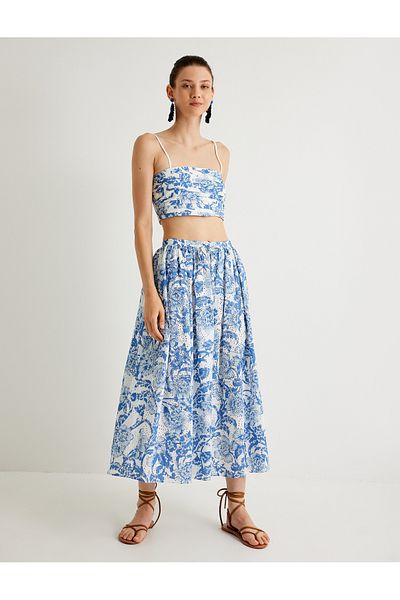 Koton X Melis Ağazat - Midi Fisto Flared Skirt with Pockets and Loose Fit