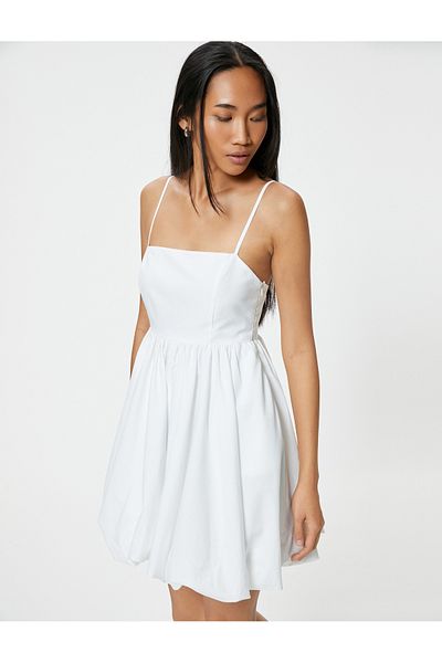 Koton Slim Fit Mini-Ballonkleid aus Baumwollpopeline – dünne Träger und gefüttert