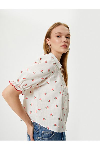 Koton Cămașă cu mânecă cu balon, cu model de cireșe, cu nasturi, slim fit, guler clasic