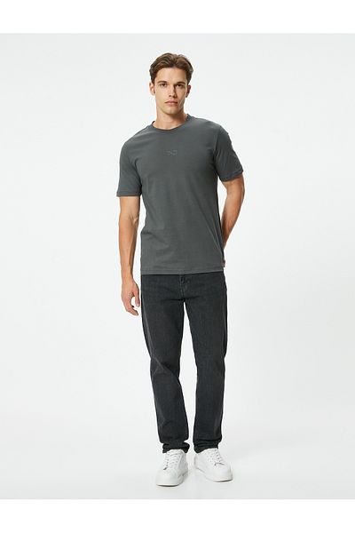Koton T-Shirt Cotton Slim Fit Crew Neck - Κεντημένο και κοντό μανίκι