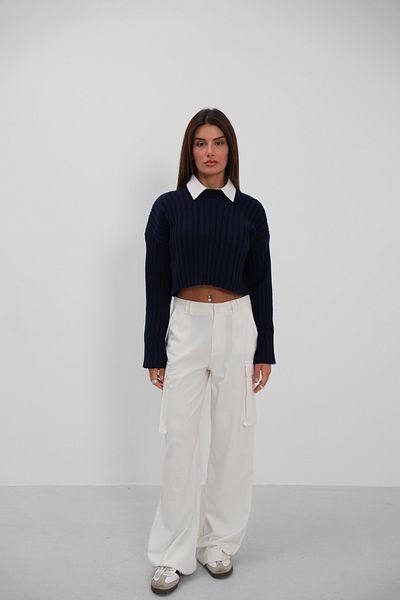 Black Fashion Πλεκτό με ραβδώσεις πουλόβερ Navy Blue