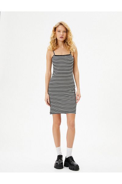 Koton Μίνι Μολύβι Φόρεμα Slim Fit Λεπτό λουράκι με ραβδώσεις