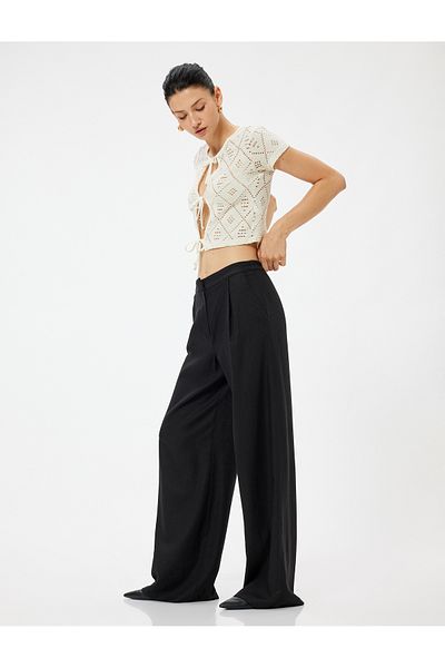 Koton Pantaloni de in cu talie înaltă - picior lat, buzunar și detaliu cu pliuri