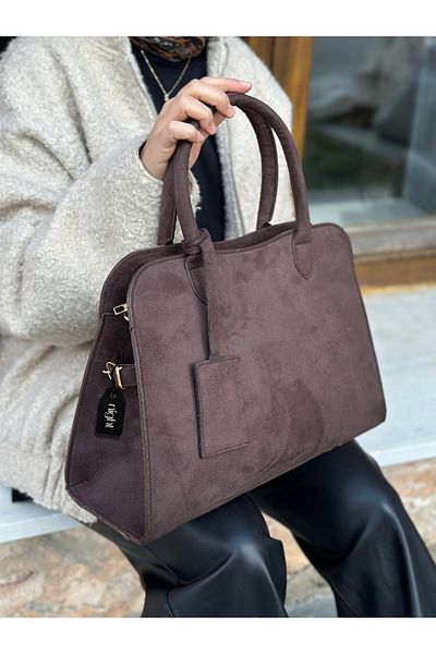 Night Geanta de mana si de umar pentru femei Grace Model Suede Bitter Brown