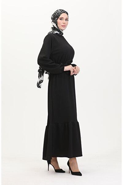 sefamerve Auger Fabric Ribbed Ruffle φόρεμα 0528-04 Μαύρο