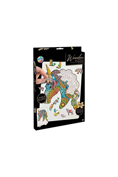 Bebeluc Puzzle din lemn cu forme unice, Unicorn, 137 piese, Moxy