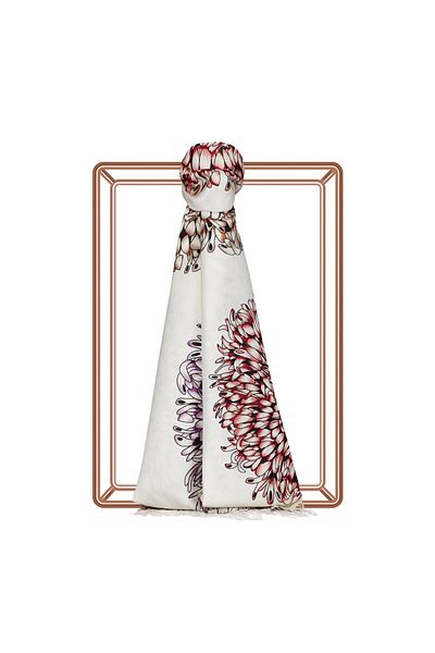 ipekevi Cream Star Flower Patterned Silk Shawl