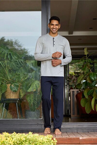 İpek Men's Long Sleeve Plus Size 100% Cotton Pajama Sets