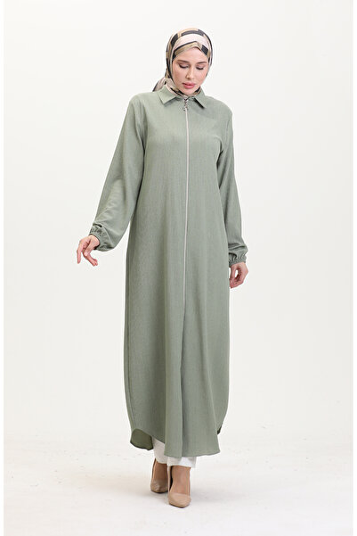 sefamerve Çağla Green Ferace - Με γιακά και φερμουάρ 1021-07