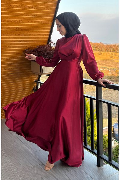 sefamerve Front Tie Kobe Satin Evening Dress 5513-10 Red