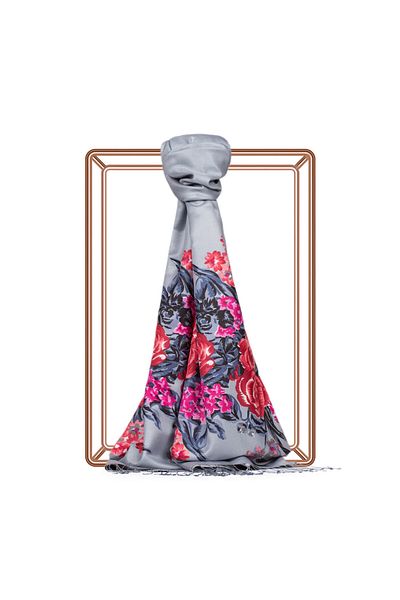 ipekevi Gray Palace Garden Patterned Silk Shawl