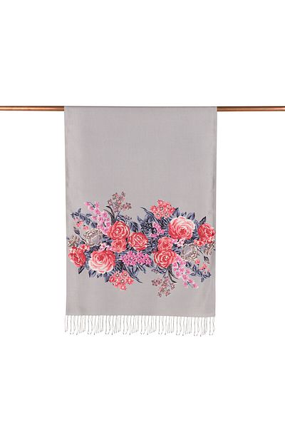 ipekevi Gray Palace Garden Patterned Silk Shawl