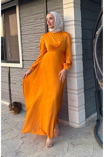 sefamerve Kobe-Satin-Abendkleid mit Schnürung vorne 5513-08 Gelb