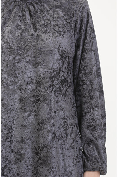 sefamerve Antracitové sametové šaty - Elastické rukávy, Model 0527-03