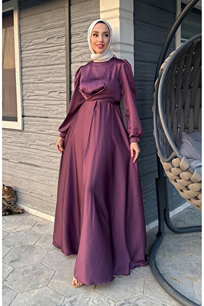 sefamerve Βραδινό φόρεμα Kobe Satin 5513-04 Claret Red - Γραβάτα στο μπροστινό μέρος