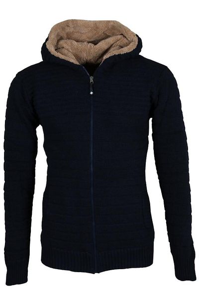 Modarar Ανδρική πλεκτή ζακέτα Navy Blue με κουκούλα και γούνα εσωτερικά RAR01259