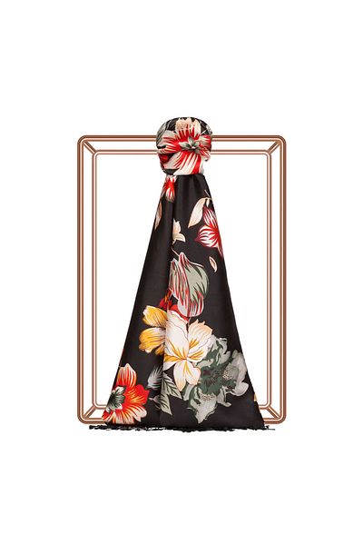 ipekevi Black Desert Rose Patterned Silk Shawl
