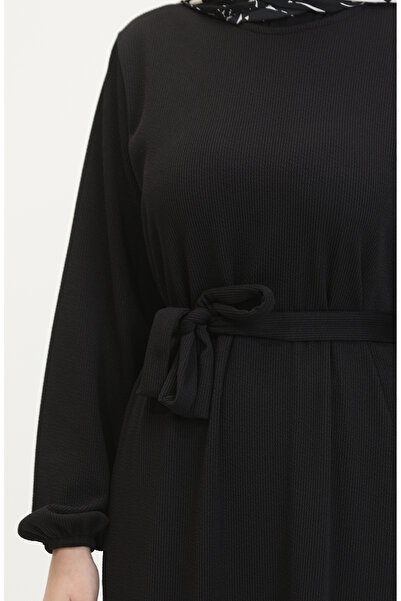 sefamerve Auger Fabric Ribbed Ruffle φόρεμα 0528-04 Μαύρο