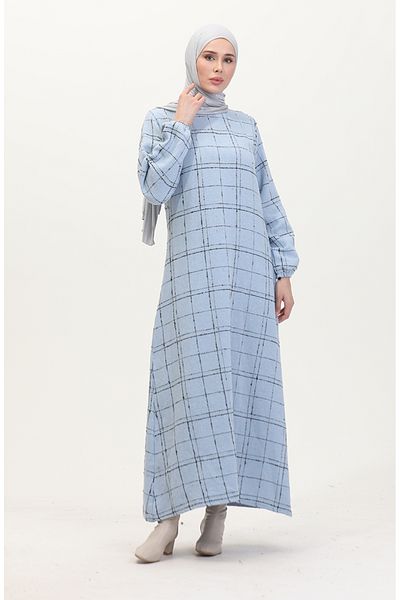 sefamerve Tuvit Checkered Dress 0531-02 Baby Blue