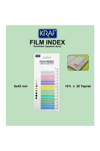KRAF Index Film (Pp) 6X45Mm 16Pcs X 20Yp Ruled Bright Color 16645-1