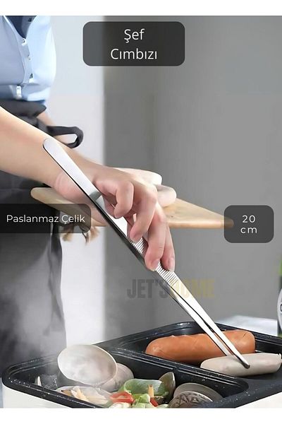 Jet's Home Stainless Straight Tip Chef Tweezers - Steel Kitchen and Tongs Tweezers 20cm