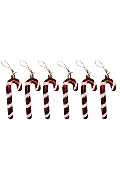 Kuzey Vip Deluxe - 6 Pcs Bright Blackhead Red Christmas Tree Ornaments, 13 cm Walking Stick Ornament