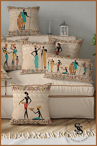 SasoHome Кремовий мелений етнічний африканський бірюзовий візерунок з цифровим друком на подушці