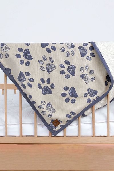 Next Baby Little Dedi Sherpa Organic Cotton Double Sided Blue Baby Kids Cute Paw Blanket, 80X100