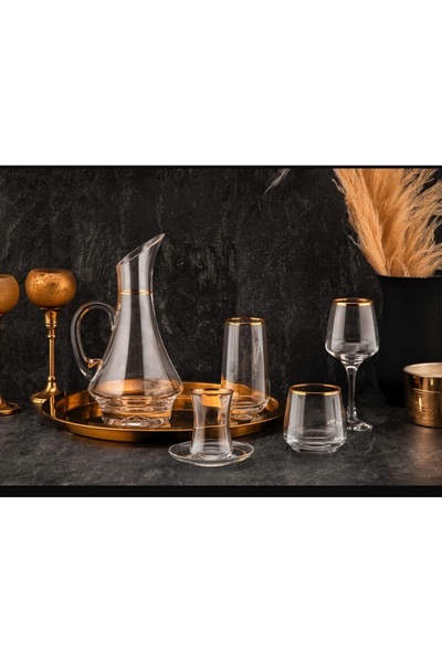 Güral Elegance  31 Parça 6 Kişilik Paşabahçe Cam Bardak Seti Gold