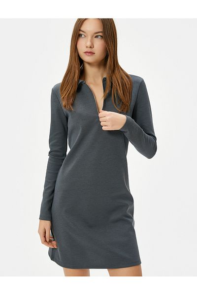 Koton Μίνι φόρεμα Polo Neck Μακρυμάνικο με μισό φερμουάρ