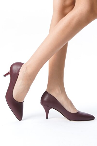 Ayakkabı Podyumum " STİLETTO " Bordo Cilt 5 cm İnce Ökçe Sivri Burun Kapalı Y...
