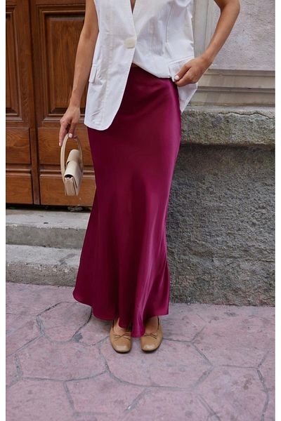 DUSOHOME Fusta din satin lucios lungime maxi cu talie elastica