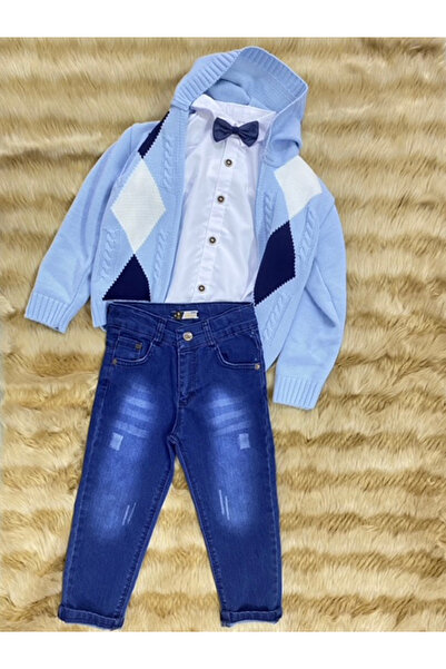 skycott Хлопчачий комплект: біла сорочка з бабочкою, синій трикотажний кардиг...