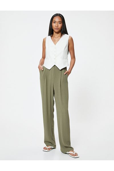 Koton Wide Leg Trousers Normal Waist Pocket Detailed
