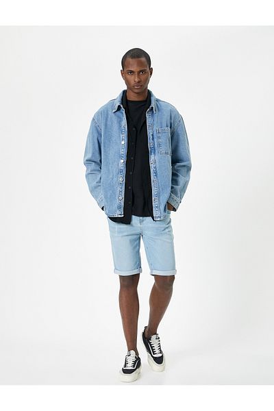 Koton Roztrhané džínsové šortky Slim Fit Fold Detailné vrecko na gombík