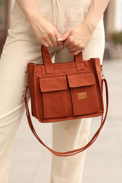 PiyasaSepeti Women's 2 Front Pockets Canvas Fabric Adjustable Strap Cream Color Zipper Bag