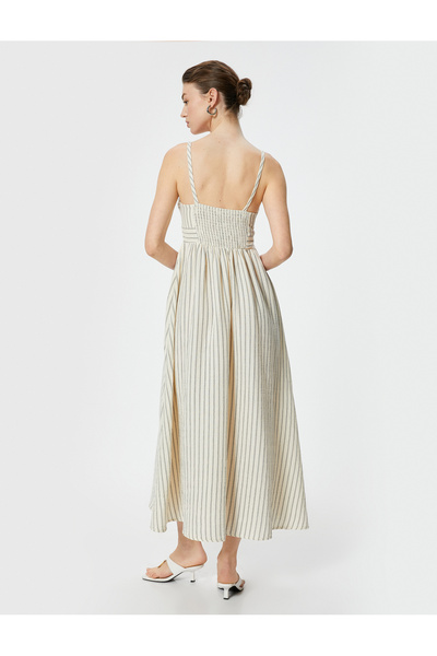 Koton Βαμβακερό μακρύ φόρεμα - λουράκι, φόδρα, τσέπη και πλάτη με οδηγό