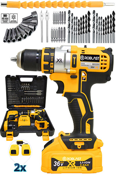 ROBLAST 36V 5Ah XR Metal Şanzıman Çelik Mandren Çift Akülü Vidalama Şarjlı Ma...