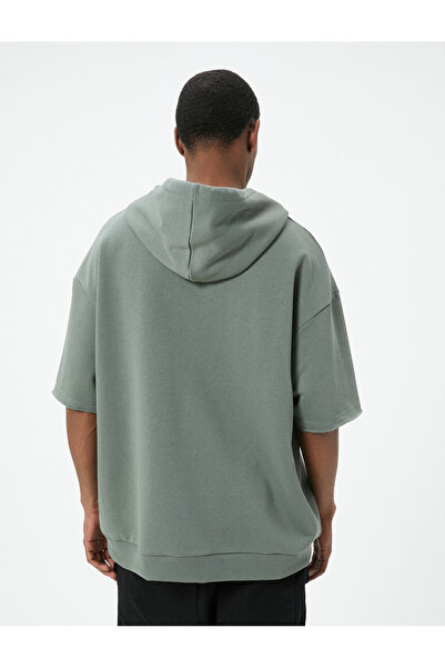 Koton Spor Oversize Kapşonlu Sweatshirt Slogan Baskılı Kısa Kollu Uzun Boy