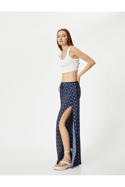 Koton Double Breasted Trousers with Slits on the Sides, Ethnic Patterned and Tied