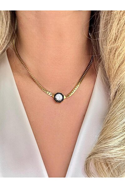 RUNALAKSESUAR الصلب الأسود المينا القش سلسلة Serenay قلادة