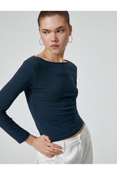 Koton Tricou de bază cu mânecă lungă, cu gât rotund, slim fit din bumbac