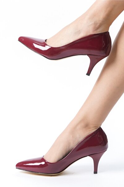 Ayakkabı Podyumum Burgundy Patent Leather 5 cm Thin Heel Pointed Toe Closed N...