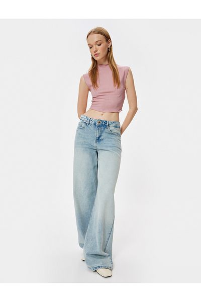 Koton Ärmelloses Tank Top Slim Fit Strukturiertes Stehkragen